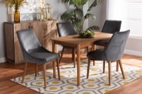 Baxton Studio Gilmore Modern and Contemporary Grey Velvet Fabric Upholstered and Walnut Brown Finished Wood 5-Piece Dining Set