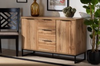 Baxton Studio Reid Modern and Contemporary Industrial Oak Finished Wood and Black Metal 3-Drawer Sideboard Buffet