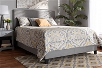 Baxton Studio Ramon Modern and Contemporary Grey Linen Fabric Upholstered Full Size Panel Bed with Nailhead Trim