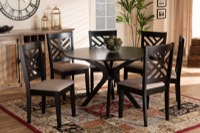 Baxton Studio Norah Modern and Contemporary Sand Fabric Upholstered and Dark Brown Finished Wood 7-Piece Dining Set