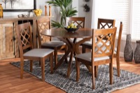 Baxton Studio Jana Modern and Contemporary Grey Fabric Upholstered and Walnut Brown Finished Wood 7-Piece Dining Set