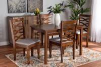 Baxton Studio Lanier Modern and Contemporary Grey Fabric Upholstered and Walnut Brown Finished Wood 5-Piece Dining Set