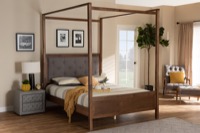 Baxton Studio Natasha Modern and Contemporary Grey Fabric Upholstered and Walnut Brown Finished Wood King Size Platform Canopy Bed