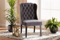 Baxton Studio Lamont Modern Contemporary Transitional Grey Velvet Fabric Upholstered and Dark Brown Finished Wood Wingback Dining Chair