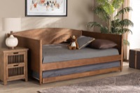 Baxton Studio Veles Mid-Century Modern Ash Walnut Finished Wood Full Size Daybed with Trundle