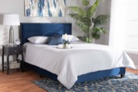 Designer Studios Tamira Modern and Contemporary Glam Navy Blue Velvet Fabric Upholstered Full Size Panel Bed