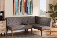 Baxton Studio Riordan Mid-Century Modern Grey Fabric Upholstered and Walnut Brown Finished Wood 2-Piece Dining Nook Banquette Set