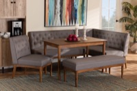 Baxton Studio Riordan Mid-Century Modern Grey Fabric Upholstered and Walnut Brown Finished Wood 5-Piece Dining Nook Set