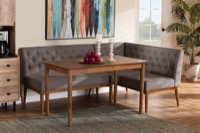 Baxton Studio Riordan Mid-Century Modern Grey Fabric Upholstered and Walnut Brown Finished Wood 3-Piece Dining Nook Set