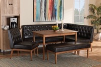 Baxton Studio Riordan Mid-Century Modern Dark Brown Faux Leather Upholstered and Walnut Brown Finished Wood 5-Piece Dining Nook Set