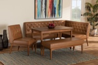 Baxton Studio Riordan Mid-Century Modern Tan Faux Leather Upholstered and Walnut Brown Finished Wood 5-Piece Dining Nook Set