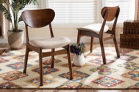 Baxton Studio Katya Mid-Century Modern Sand Fabric Upholstered and Walnut Brown Finished Wood 2-Piece Dining Chair Set