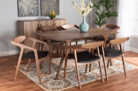 Baxton Studio Harland Mid-Century Modern Black Faux Leather Upholstered and Walnut Brown Finished Wood 7-Piece Dining Set