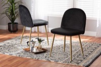 Baxton Studio Fantine Modern Luxe and Glam Black Velvet Fabric Upholstered and Gold Finished Metal 2-Piece Dining Chair Set