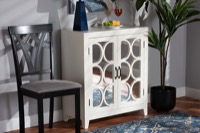 Baxton Studio Garcelle Modern and Contemporary White Finished Wood and Mirrored Glass 2-Door Sideboard