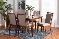 Baxton Studio Rosa Modern and Contemporary Grey Fabric Upholstered and Walnut Brown Finished Wood 7-Piece Dining Set