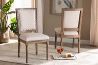 Baxton Studio Louane Traditional French Inspired Beige Fabric Upholstered and Antique Brown Finished Wood 2-Piece Dining Chair Set