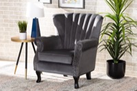 Baxton Studio Relena Classic and Traditional Grey Velvet Fabric Upholstered and Dark Brown Finished Wood Armchair