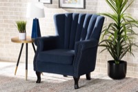 Baxton Studio Relena Classic and Traditional Navy Blue Velvet Fabric Upholstered and Dark Brown Finished Wood Armchair