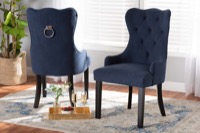 Baxton Studio Fabre Modern Transitional Navy Blue Velvet Fabric Upholstered and Dark Brown Finished Wood 2-Piece Dining Chair Set