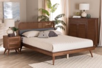 Baxton Studio Irina Mid-Century Modern Grey Fabric and Ash Walnut Finished Wood Queen Size Platform Bed