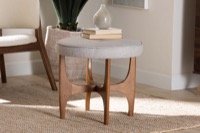 Baxton Studio Theo Japandi Greyish Beige Fabric and Walnut Brown Finished Wood Ottoman Footstool