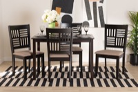 Baxton Studio Deanna Modern Beige Fabric and Dark Brown Finished Wood 5-Piece Dining Set