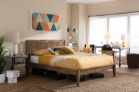 Baxton Studio Loafey Mid-Century Modern Solid Walnut Wood Window-Pane Style Full Size Platform Bed