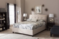 Baxton Studio Lea Modern and Contemporary Beige Mix-Linen Queen Size Storage Platform Bed