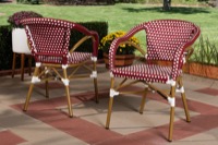 Baxton Studio Eliane Classic French Indoor and Outdoor Red and White Bamboo Style Stackable Bistro Dining Chair Set of 2