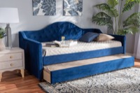 Baxton Studio Perry Modern and Contemporary Royal Blue Velvet Fabric Upholstered and Button Tufted Twin Size Daybed with Trundle