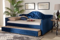 Baxton Studio Perry Modern and Contemporary Royal Blue Velvet Fabric Upholstered and Button Tufted Full Size Daybed with Trundle