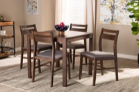 Baxton Studio Lovy Modern and Contemporary Gray Fabric Upholstered Dark Walnut-Finished 5-Piece Wood Dining Set