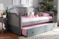 Baxton Studio Mara Classic and Traditional Grey Fabric Upholstered Grey Finished Wood Twin Size Daybed with Trundle