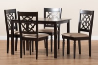 Baxton Studio Renaud Modern and Contemporary Sand Fabric Upholstered Espresso Brown Finished 5-Piece Wood Dining Set