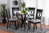 Baxton Studio Velia Modern Grey Fabric and Dark Brown Finished Wood 5-Piece Dining Set