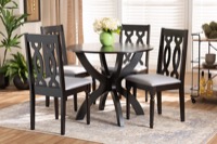 Baxton Studio Mona Modern and Contemporary Grey Fabric Upholstered and Dark Brown Finished Wood 5-Piece Dining Set