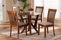 Baxton Studio Marian Modern and Contemporary Grey Fabric Upholstered and Walnut Brown Finished Wood 5-Piece Dining Set