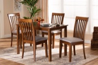 Baxton Studio Seda Modern and Contemporary Grey Fabric Upholstered and Walnut Brown Finished Wood 5-Piece Dining Set