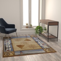 Sovalye Collection - Plush 5' x 7' Beige Nautical Area Rug - Beige