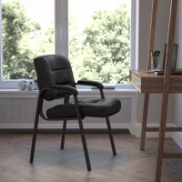 Haeger - Contemporary Style Executive Side Reception Chair - Black LeatherSoft/Titanium Gray Frame