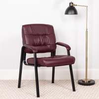 Haeger - Contemporary Style Executive Side Reception Chair - Burgundy LeatherSoft/Black Frame