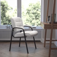 Haeger - Contemporary Style Executive Side Reception Chair - White LeatherSoft/Black Frame