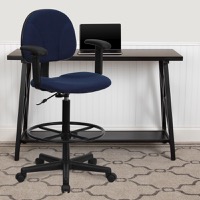 Bruce - Contemporary Drafting Office Chair & Arms - Navy Blue Patterned