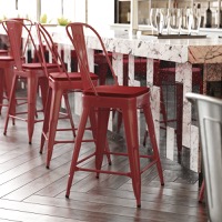 Kai - Modern Commercial Counter Stool & Poly Resin Seat - Red Seat/Red Frame