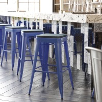 Kai - Modern Commercial Backless Bar Stool & Poly Resin Seat - Teal-Blue Seat/Blue Frame