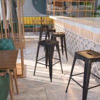 Lily - Industrial Backless Bar Height Stool - Black-Antique Gold