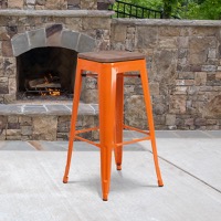 Lily - Industrial Backless Bar Height Stool - Orange