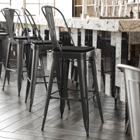 Kai - Modern Commercial Bar Stool & Poly Resin Seat - Black Seat/Black Frame