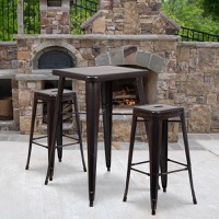 Stone - Contemporary Style Bar Table and Stack Stool Set - Black-Antique Gold